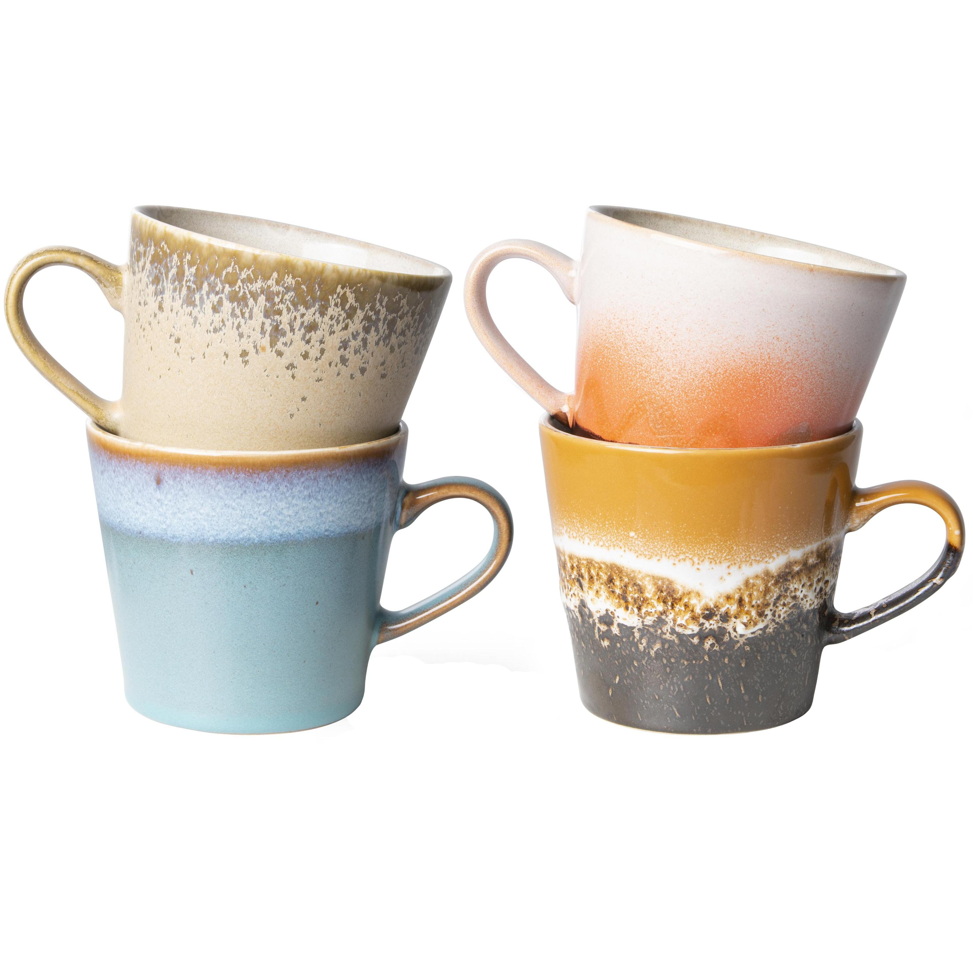 HKliving 70's Ceramic Cappuccino mok kopjes set van 4 meteor | Flinders