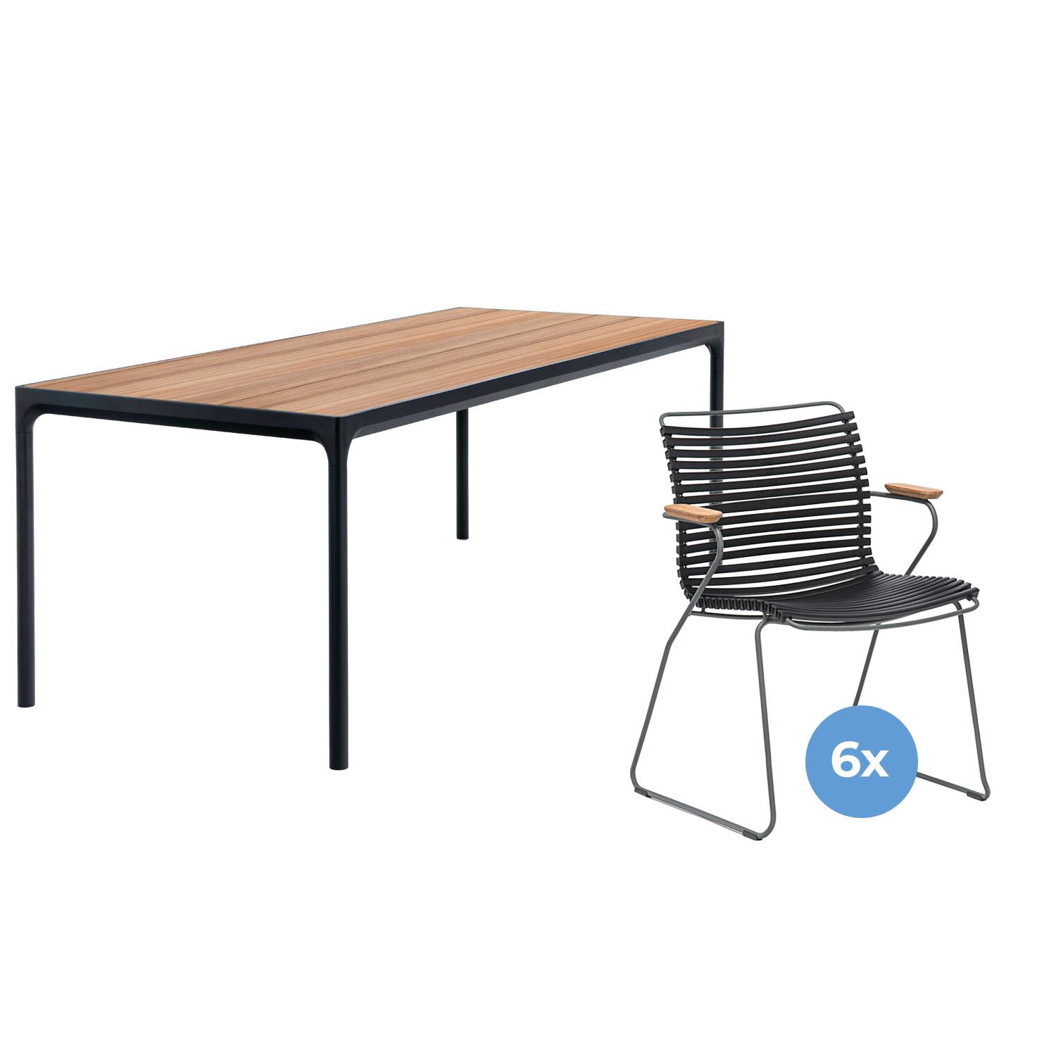 ballet Plaats Blauw Houe Four tuinset 210x90 tafel + 6 stoelen (armchair) | Flinders