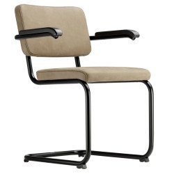 Thonet S64 PV stoel leer met armleuningen Tortora, zwart gebeitst,  onderstel zwart | Flinders