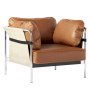 Can fauteuil frame chroom,canvas cream,Sense cognac