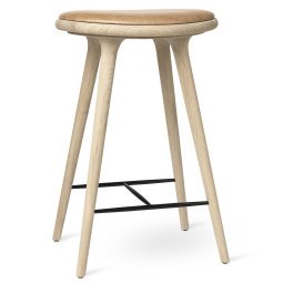 Tweedekansje - High Stool barkruk 69 naturel eiken, naturel leer