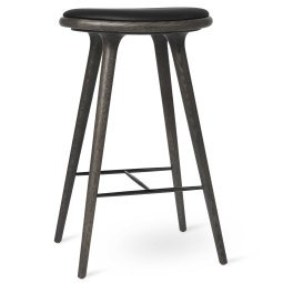 High Stool barkruk 74 grijs eik, zwart leer