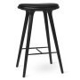 High Stool barkruk 74 zwart eik, zwart leer