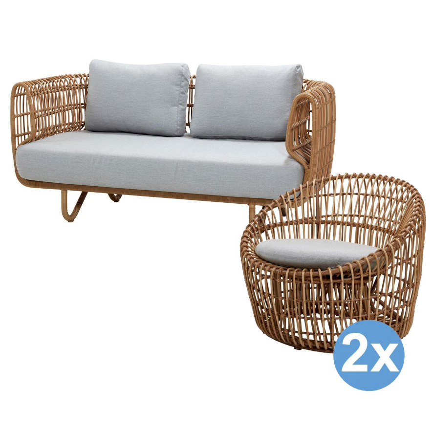 Botsing banner bijlage Cane-Line Nest loungeset 2-zits loungebank + 2 fauteuils rond | Flinders