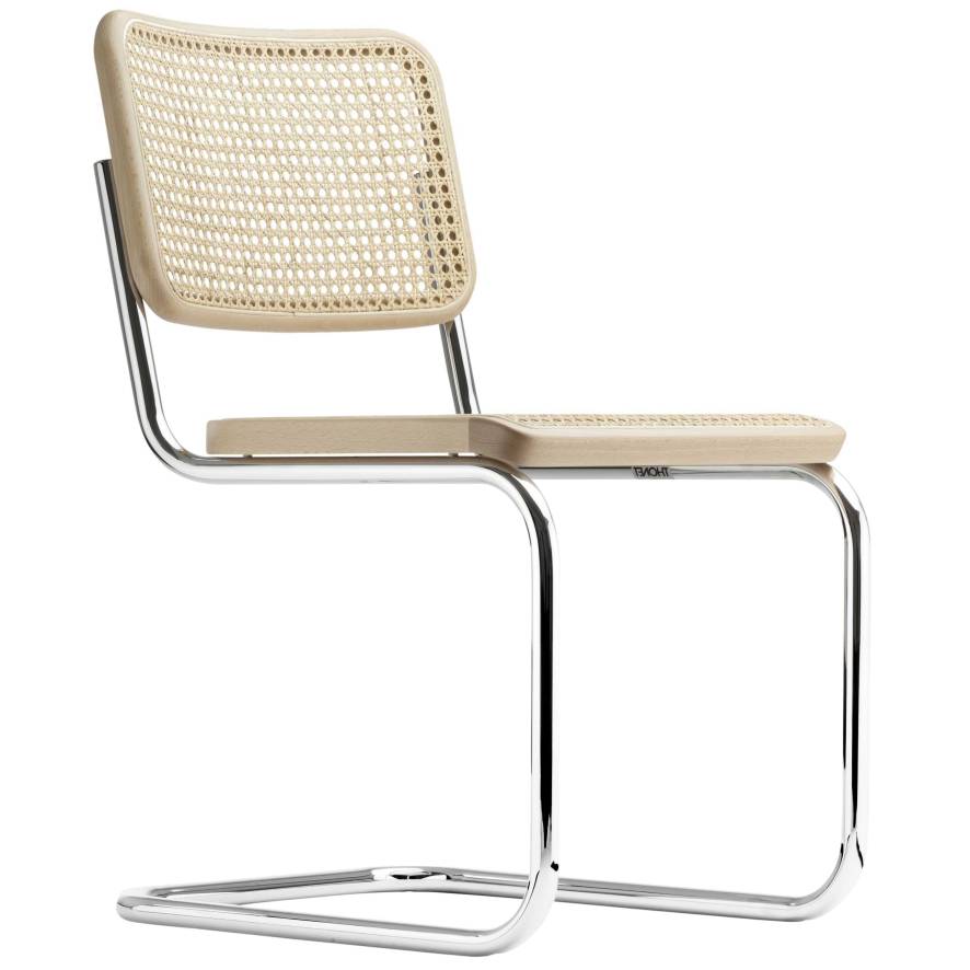 Thonet S32 V stoel gevlochten riet, licht gebeitst, chroom onderstel |  Flinders